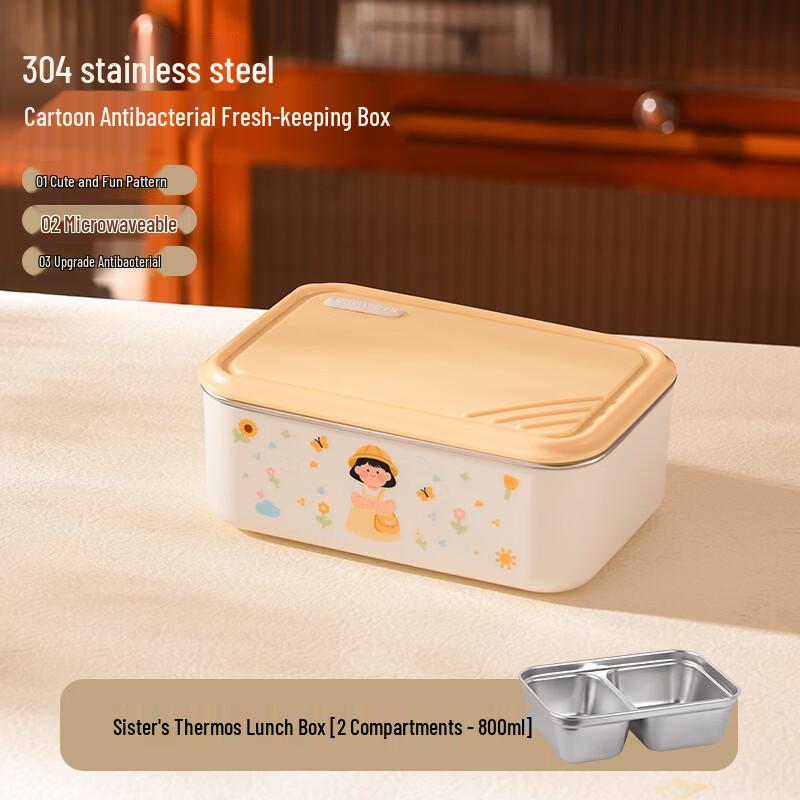 ZISIZ Insulated Microwavable Stainless Steel Student Lunch Box