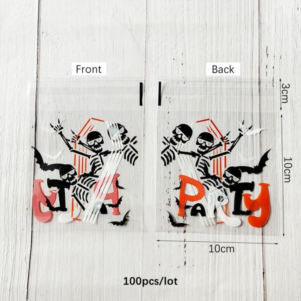 100PCS Pumpkin Halloween Plastic Candy Pouch Ghost Halloween Biscuit Gift Bag   Halloween