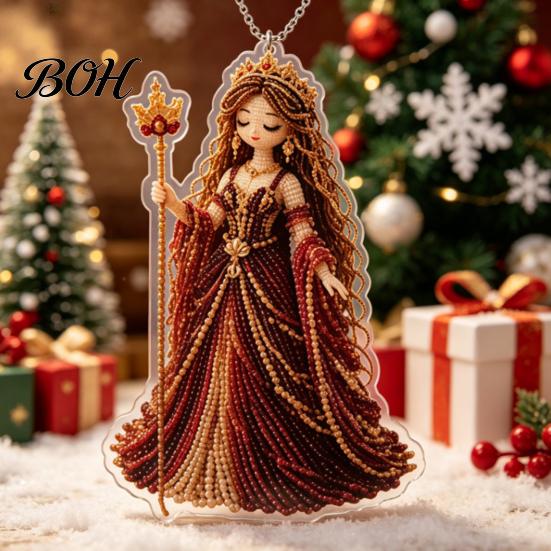 Christmas Ornaments 2D Flat Acrylic Ornaments, Bead Embroidered Art Goddess Exquisite Tree Charms Pattern Pendant, Double-Sided Hanging Charm for Home
