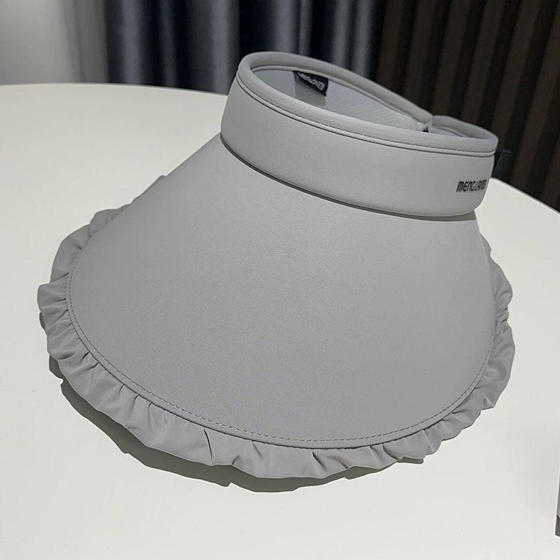 Sweetheart Ice Silk Wide-Brim Lace Sun Hat Breathable Open-Crown Visor With Uv Protection For Travel
