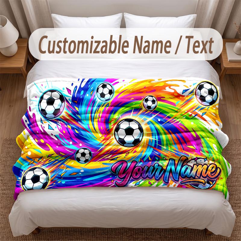Fußball-Thema Weiche Decke Personalisierter Benutzerdefinierter Name Textdruck Warme Decke Zuhause Sofa Schlafzimmer Dekoration