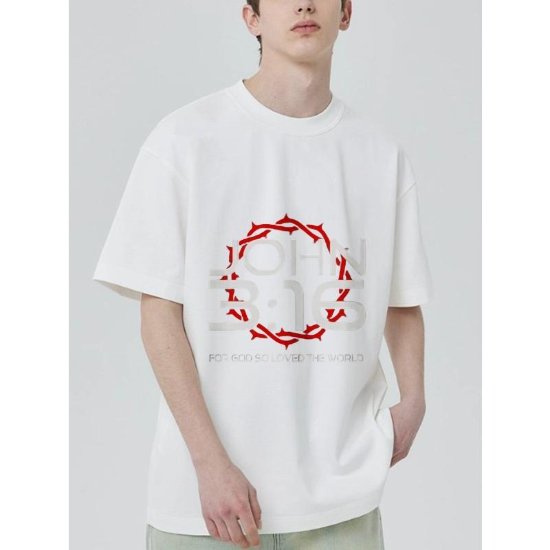 Men's Black T-Shirt with John 316 Bible Verse and Crown of Thorns Design for Religious Faith and Casual Wear