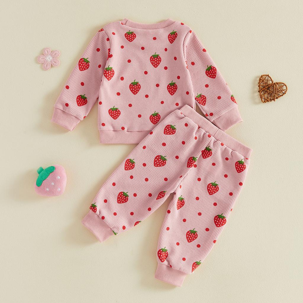 Citgeett Autumn Toddler Girl Fall Outfits Strawberry Print Long Sleeve Sweatshirt Pants Casual Clothes