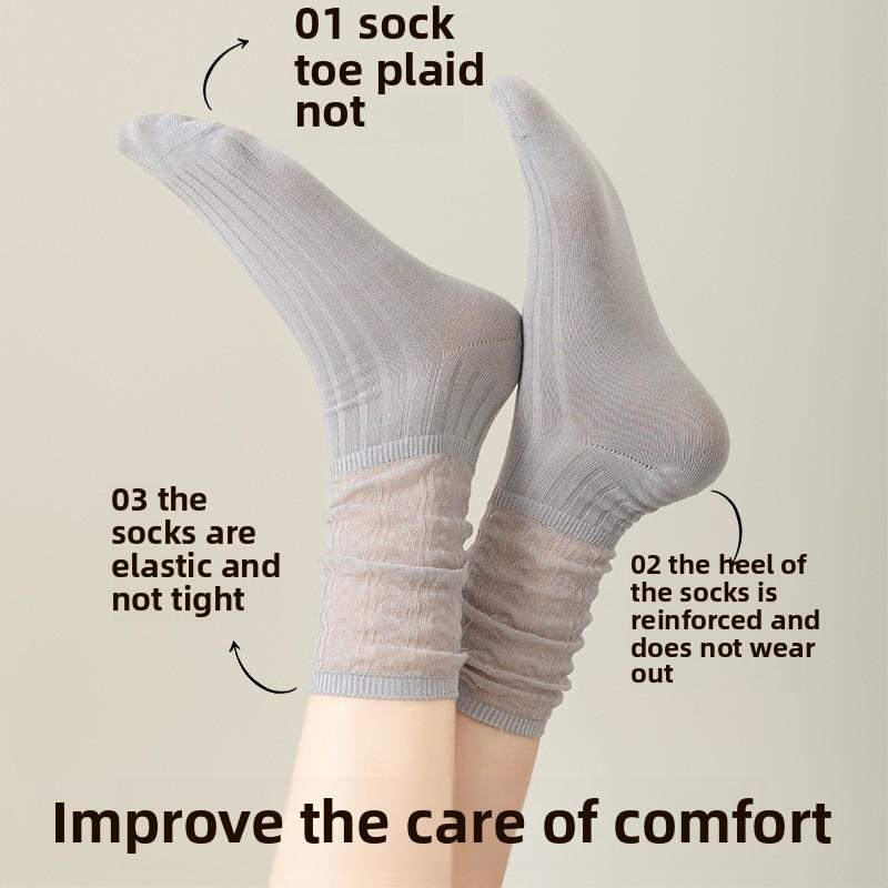 5 Pairs of Women's Summer Solid Color Cotton Breathable Loose Mouth Cool Feeling In The Middle Tube Pile Socks