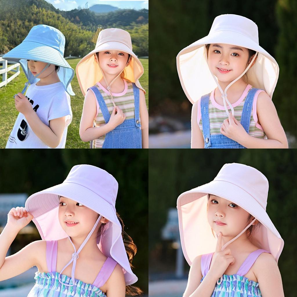 Kinder Sommer Outdoor Sonnenhut mit breiter Krempe und Nackenschutz für Mädchen und Jungen