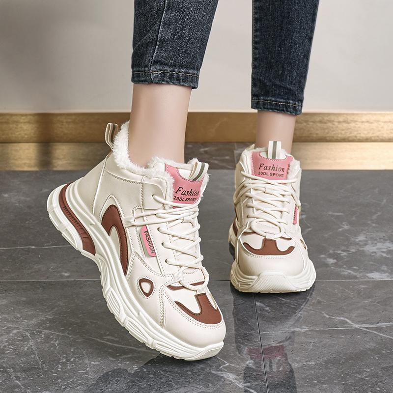 36-43 Women's Plus Size Fashionable Plus Velvet Warm Casual High Top Cotton Shoes Snow Boots Sports Women's Cotton Shoes