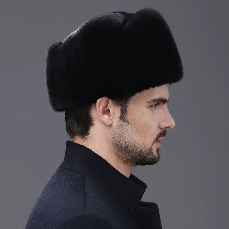 Cheney fox mink hat men's whole mink mink fur hat winter in the elderly leather mink thermal cotton hat