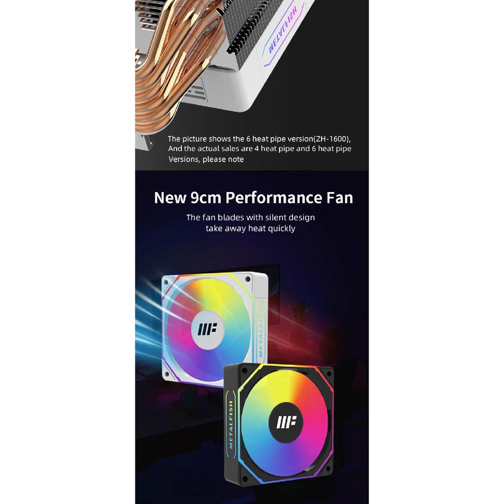METALFISH CPU Cooler PC White Radiator 4PIN PWM Silent ARGB Fan For Intel 1700 1200 1150 1155 1156 1366 2011 AM5 AM4 AM3 x99 x79