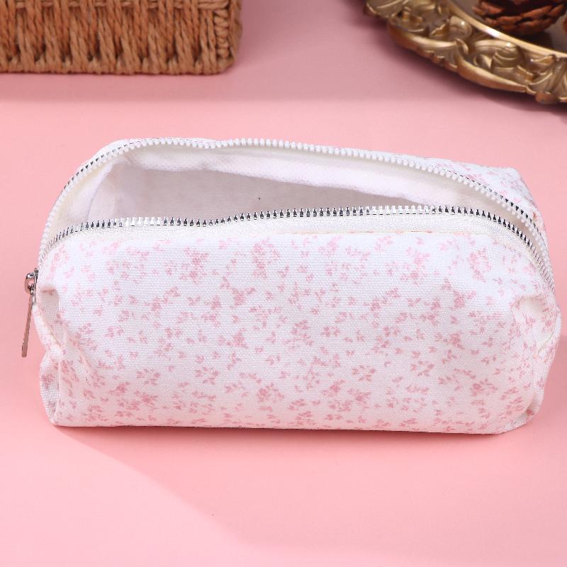 1Pcs Large Capacity Pencil Pouch Pink Small Floral Pencil Case Handheld Pen Bag Cosmetic Portable Gift For Office School Teen