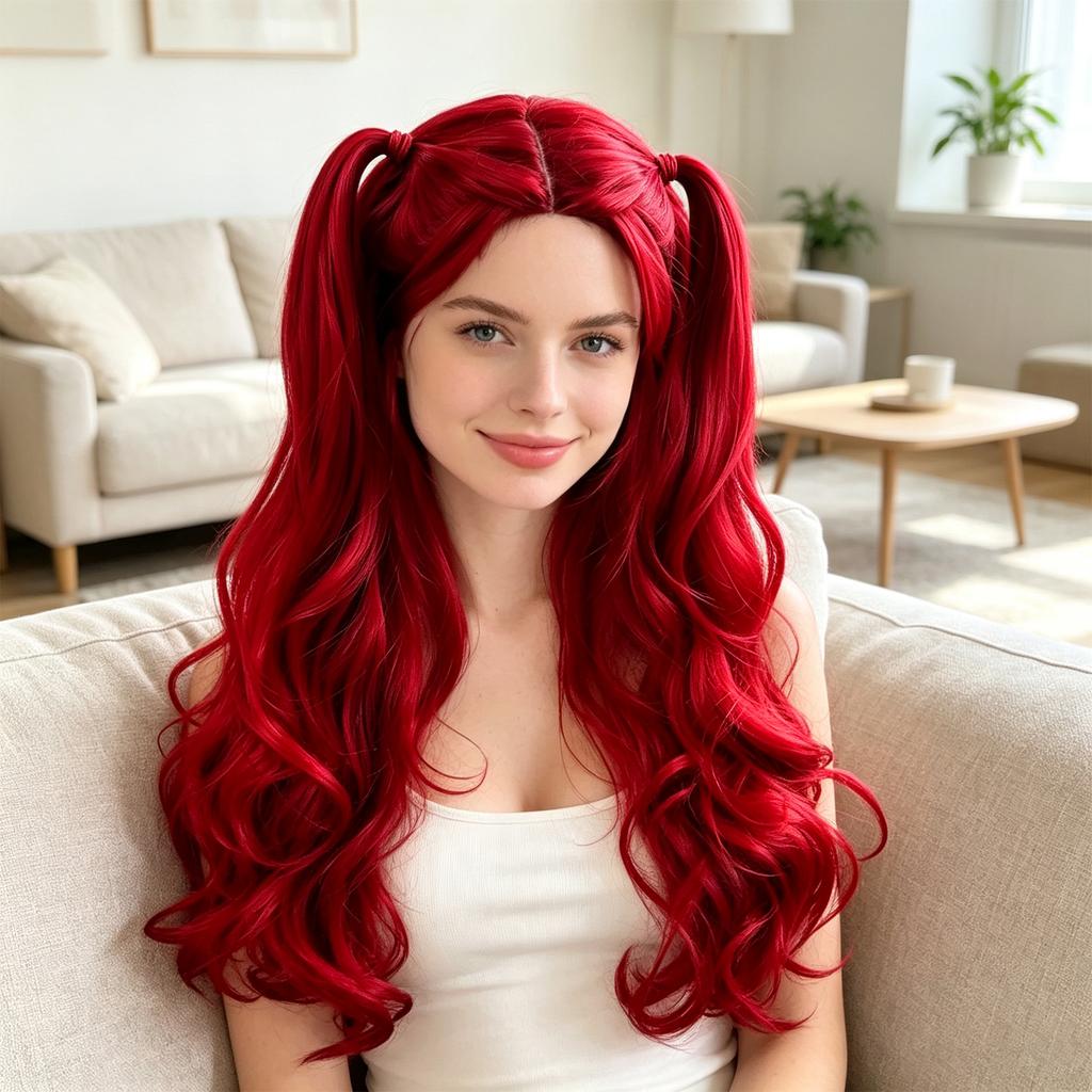 Lange rote Perücke für Kostümparty und Cosplay-Accessoire
