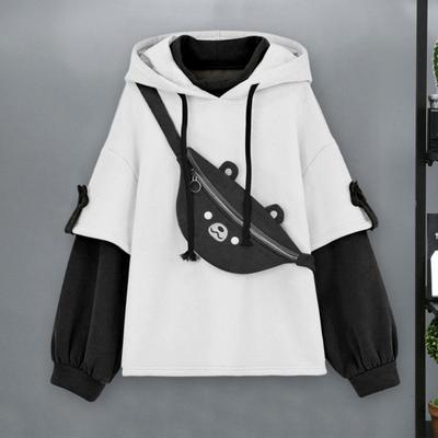 Dames Lente Herfst Hoodie Kleuraanpassing Patchwork Capuchon Trekkoord Lange mouw Fake Tweedelige losse zachte damestop met borstzak