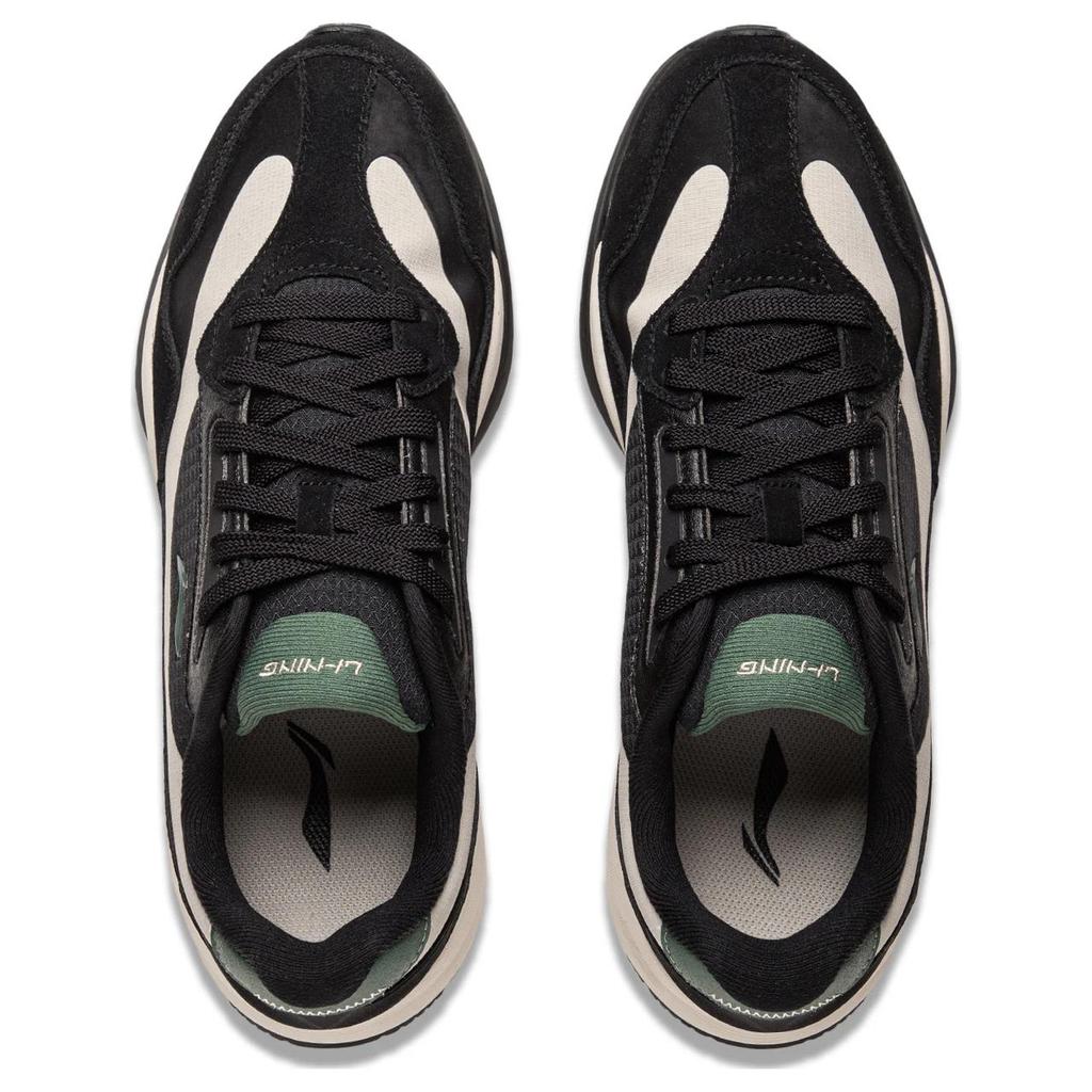 Li Ning Carrying 2.0 Synthetisches Leder Bequem Klassisch Rutschfest Abriebfest Low-Top Freizeitschuhe Herren Sneaker Schwarz Grau AGCU351-2