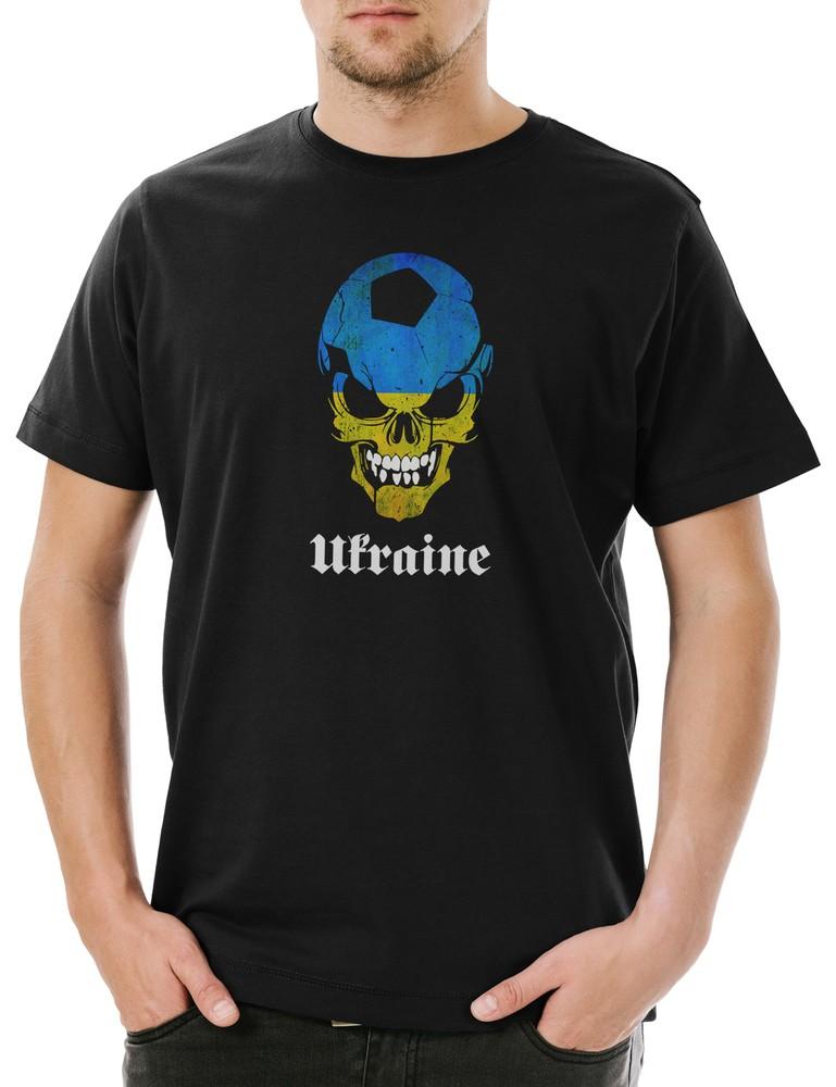 Classic Ukraine Football Skull Flag Men's T-Shirt Soccer Hooligan Skull