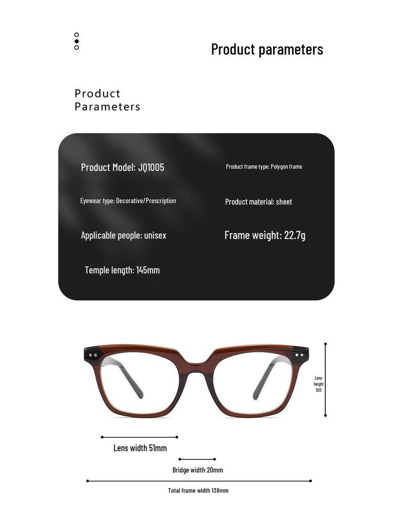 Korean Style Retro Black Acetate Prescription Eyeglass Frames