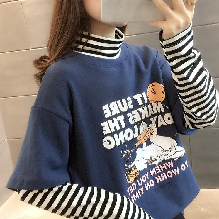 Women's Slim Fit Half-High Collar Two-Piece Effect Long-Sleeve T-Shirt - Autumn Style