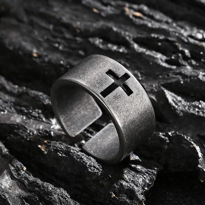 Kreative Hipster-Fingerringe, verschmierter Vintage-Edelstahl-Kreuz-offener Ring, personalisierter Herren-Skelettschmuck