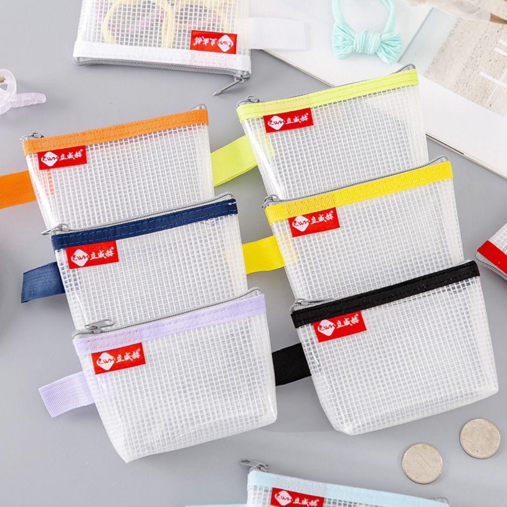 

Grid Mini Zipper Coin Purse PVC Small Makeup Lipstick Bag Creative Transparent Storage Bag Girls
