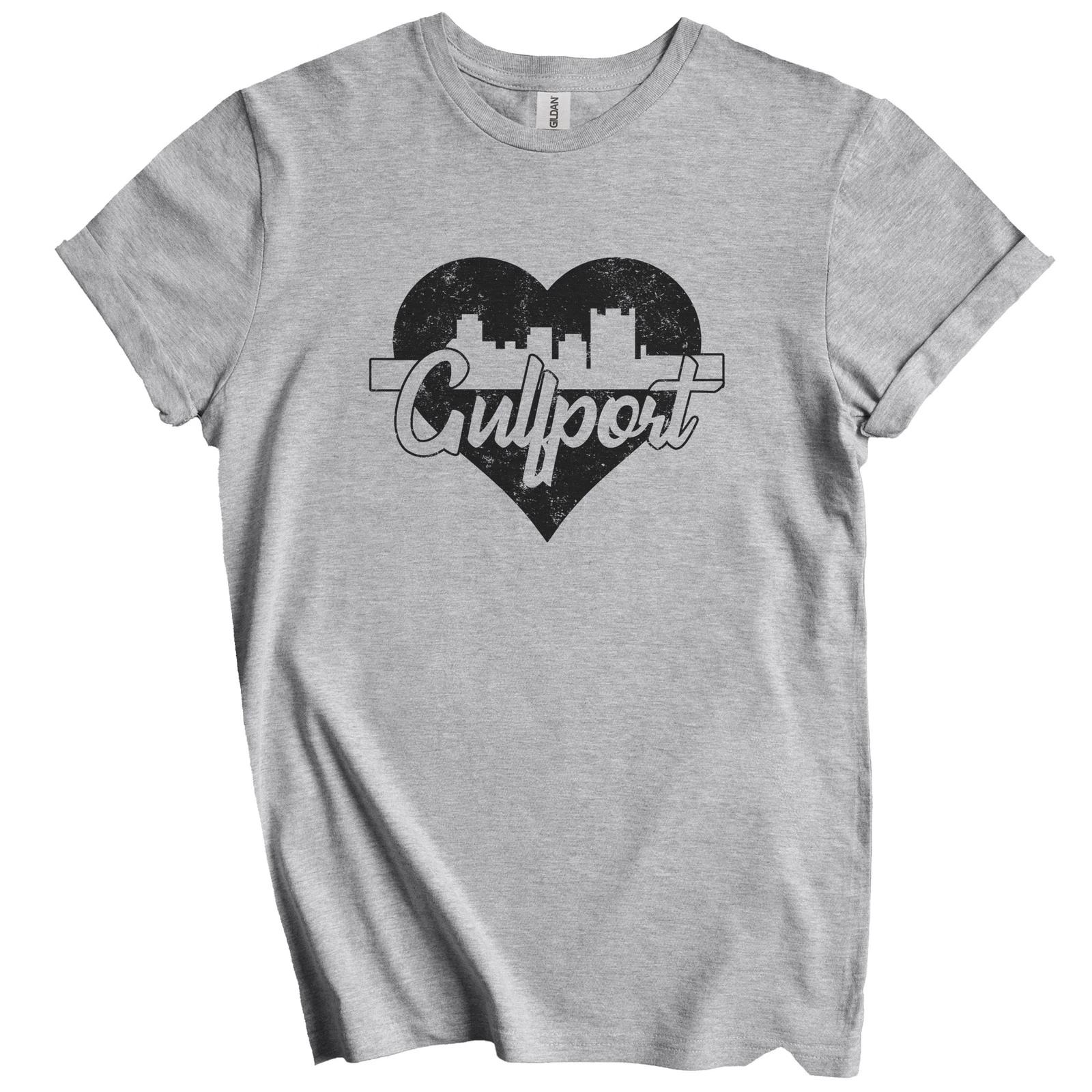 Retro Gulfport Mississippi Skyline Heart Distressed T-Shirt S