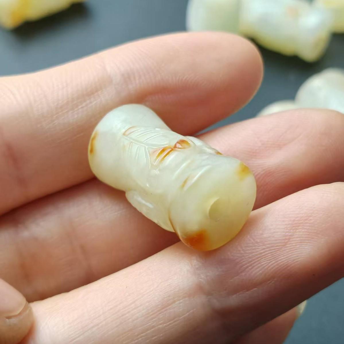 

Ancient Hetian Jade Hand-Carved Cicada Beads Four-Sided with Patina for DIY Beading. 22mm