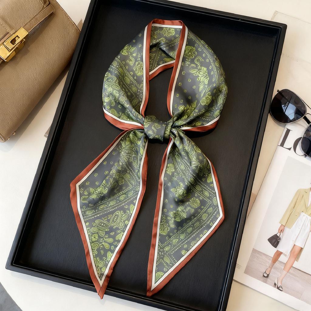 Temperament Long wide hair band, tied bag belt, double-sided silk scarf, retro literary satin streamer ins multi-functional scarf