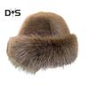 Women Winter Hat Thick Plush Faux Fur Heat Retention Windproof Mongolia Style Bucket Hat Solid Color Outdoor Cycling Skiing Panama Cap