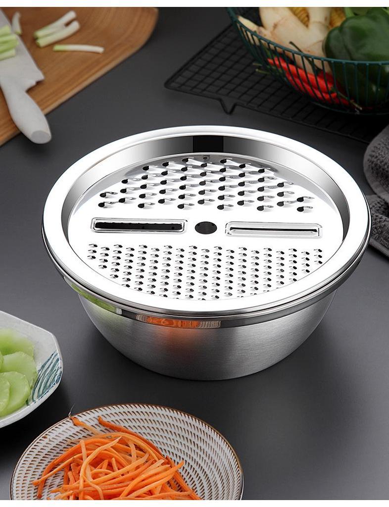 Multifunctional Stainless Steel Grater and Drain Basin Set with Slicer and Non-Magnetic Rice Sieve