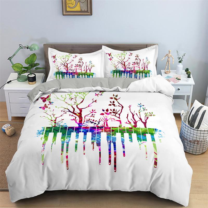 Music Theme Duvet Cover Microfiber Musical Symbols Comforter Cover Violin Piano Pattern Bedding Set Twin King Single Queen Size