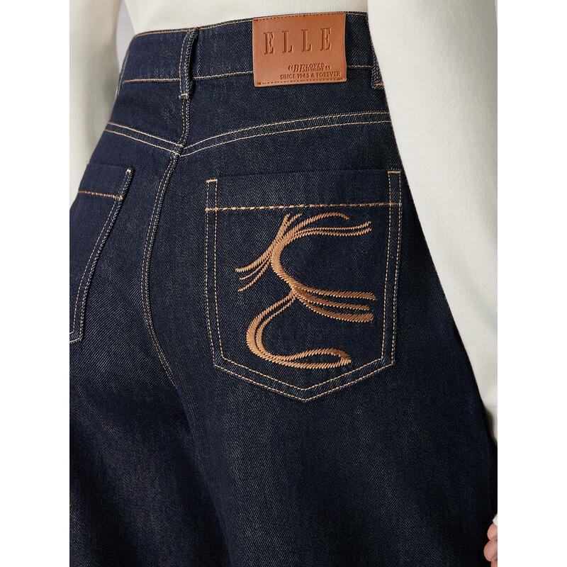 ELLE Women's Retro High-Waist Straight Leg Denim Jeans