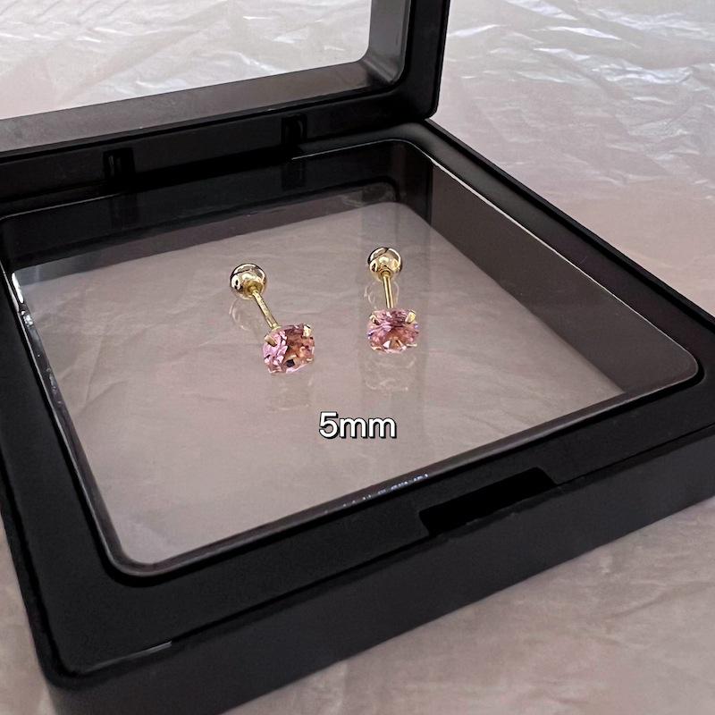1Pair Pink Zircon  Stud Earrings Mini All-Match Ear Bone Nail With Turnbuckle For Women Girls Party Fine Jewelry Gift