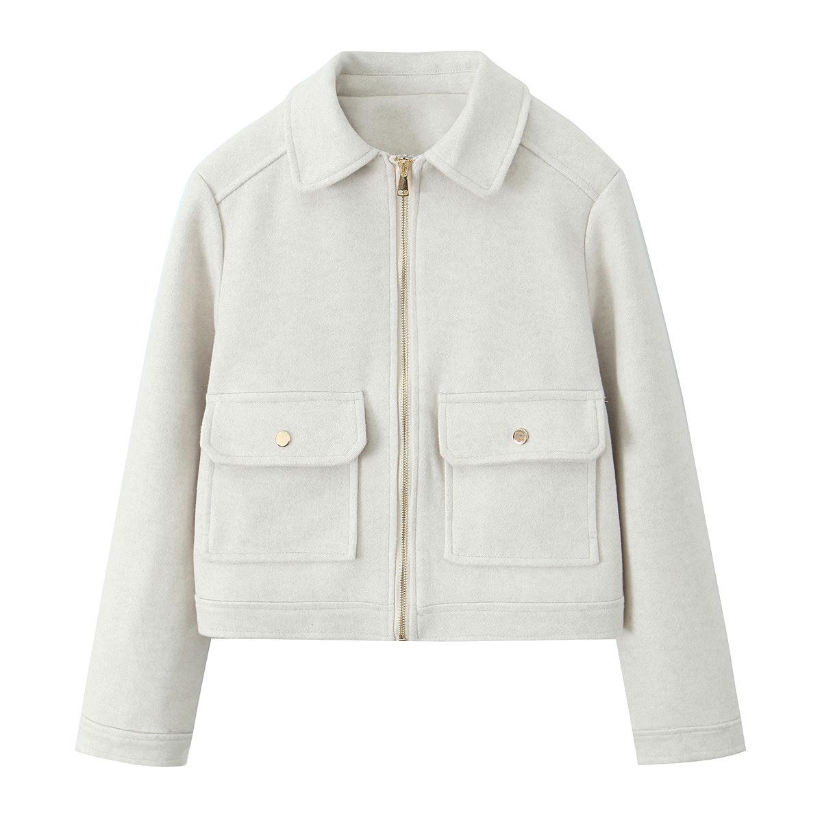 

TAOP&ZA Ранневесенняя мягкая куртка с деталями на молнии и отложным воротником, длинный рукав, короткая верхняя одежда Large грязно-белый