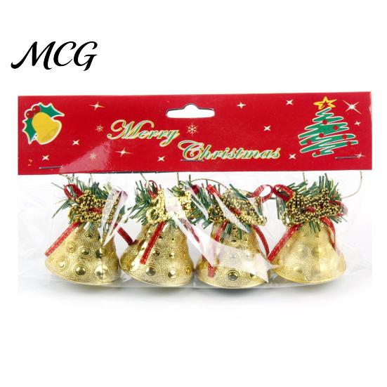 Durable Plastic Base Bell Christmas Ornament with Red Ribbon Bow, Small Jingle Thickened Electroplated Tree Hanging Decoration for Tree, Garland,