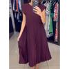 Damen Sommer Rundhals Ärmellos Plissiertes Maxikleid, Elegantes Lässiges Langes Kleid, Einfarbiges A-Linien-Kleid, Perfekt für Strand, Party oder Tägliches Tragen