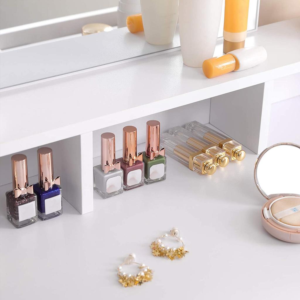 VASAGLE Dressing Table with Large Rectangular Mirror, Makeup Table with 2 Drawers and 3 Open Compartments, Vanity Table, Modern Style, White