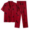 Couple Pajamas Ice Silk Summer Wedding Short Sleeves Trousers Red Loungewear Women's Wedding Engagement Men's Suit