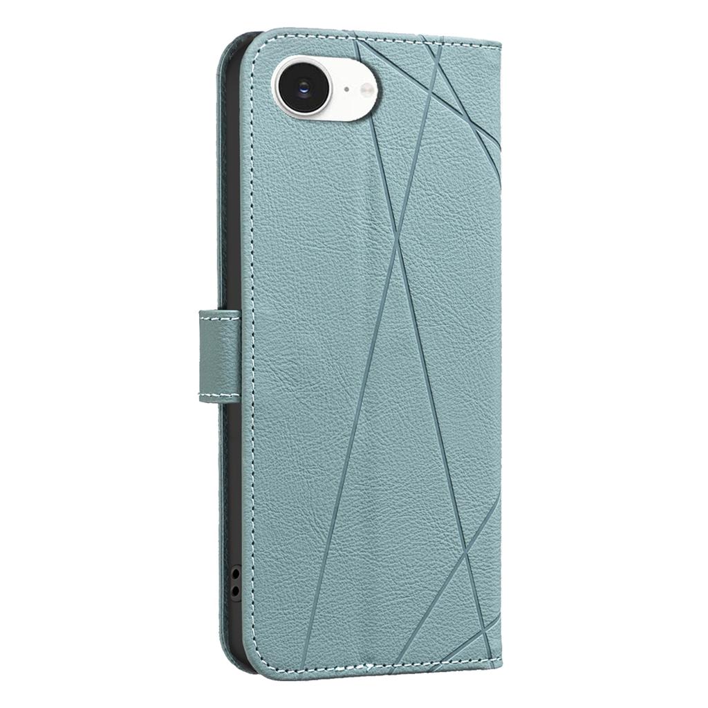 For iPhone 16e Case BINFEN COLOR BF35 Geometry Imprinted Leather Phone Cover RFID Blocking Wallet Stand