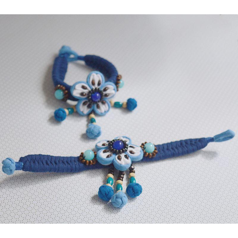 

Юньнань Дали Древний город Браслет из ткани ручной работы в технике тай-дай Этнический стиль Браслет для фотосессии в путешествии Сине-белый Свежие украшения ручной работы 18cm Size 8