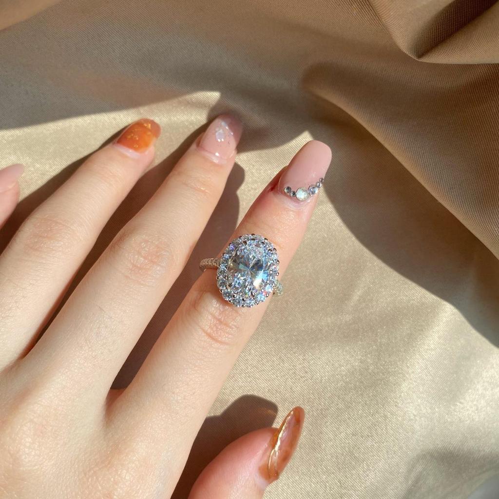 High Carbon Diamond S925 Sterling Silver Zircon Ring for Women - Super Shiny, Square Oval Design, High Quality