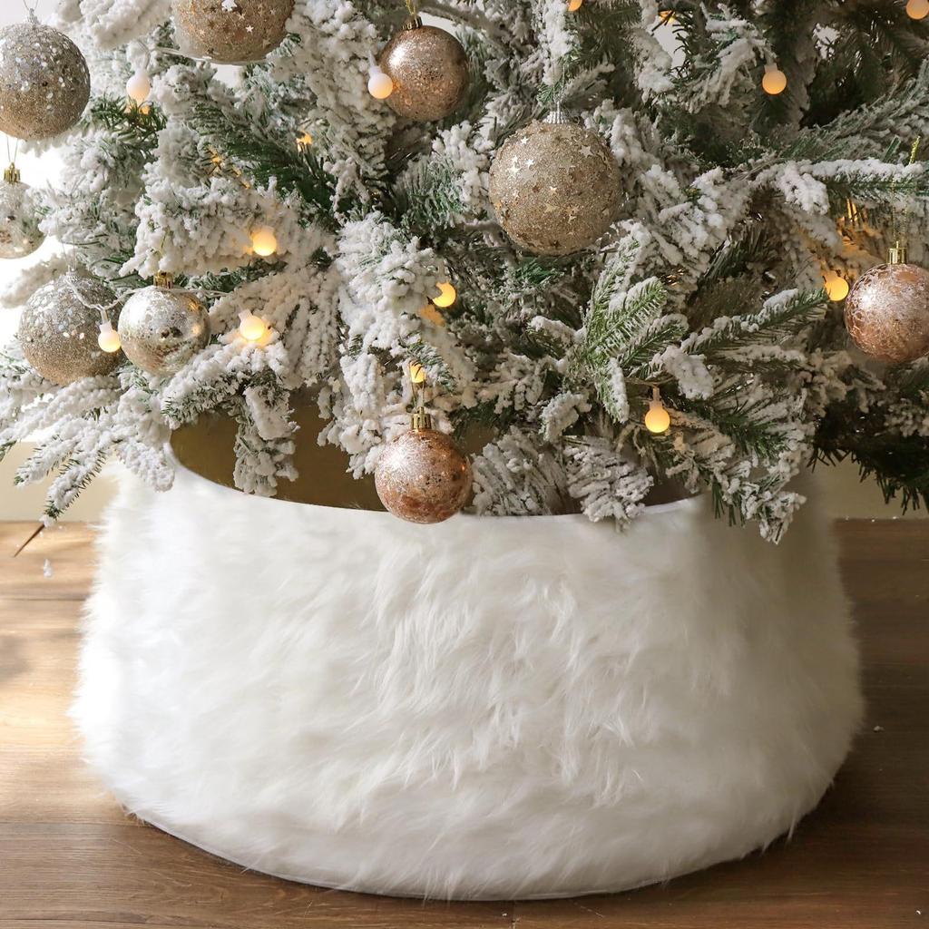 Luxurious White Plush Christmas Tree Skirt with Cross-Border Collar - Elegant Indoor Holiday Decoration