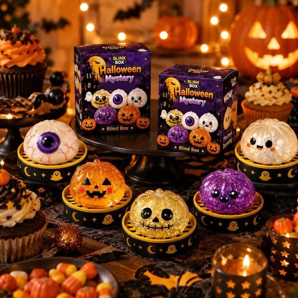 Halloween Squeezy Pumpkins Ghosts Eyeball Squishy Sensory Toy Gel Sugar Filling Stress Relief Fidget Toys for Kids and Adults