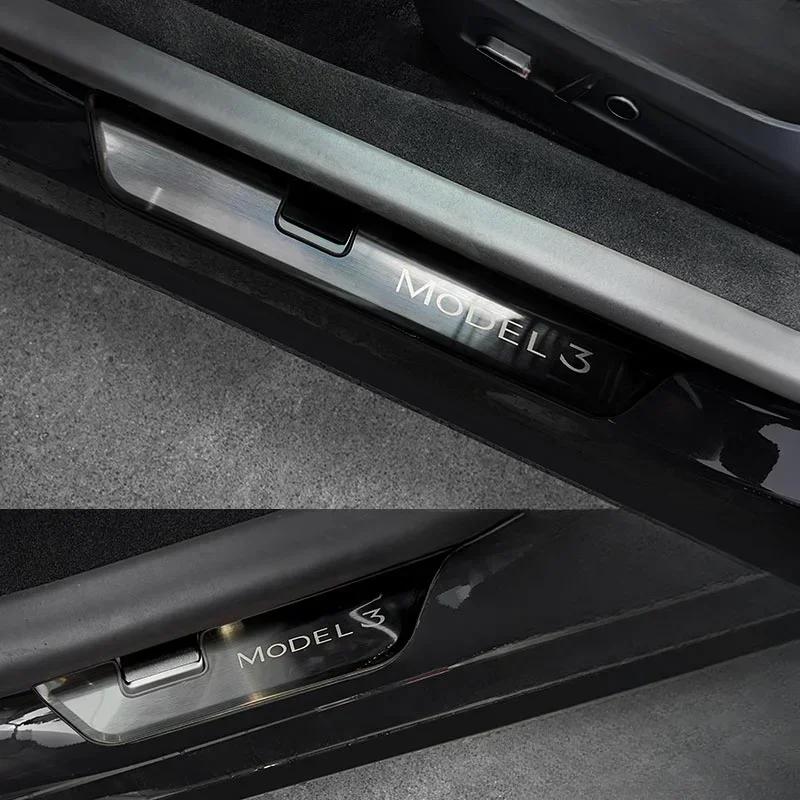 Door Welcome Pedals For 2025 Tesla Model 3 Highland Front and Rear Sill Bars Stampede Prevention Stainless Steel Car Accessories