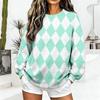 Women's Casual Fashion Diamond Print Crew Neck Sweatshirt