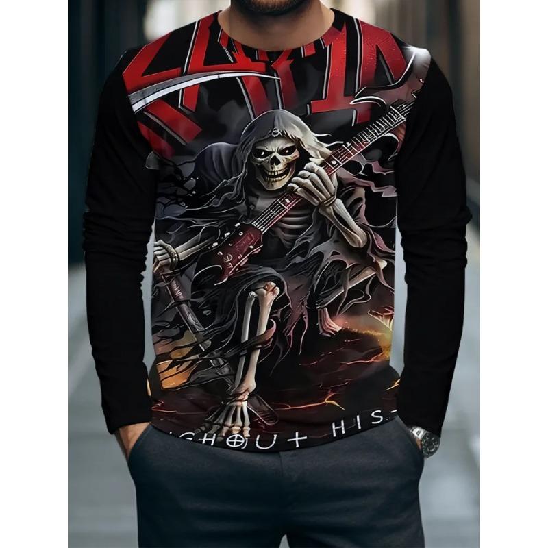 Herren 3D-Druck Crew-Neck Langarm-T-Shirt Mode Vielseitig Trend Atmungsaktiv Lässig