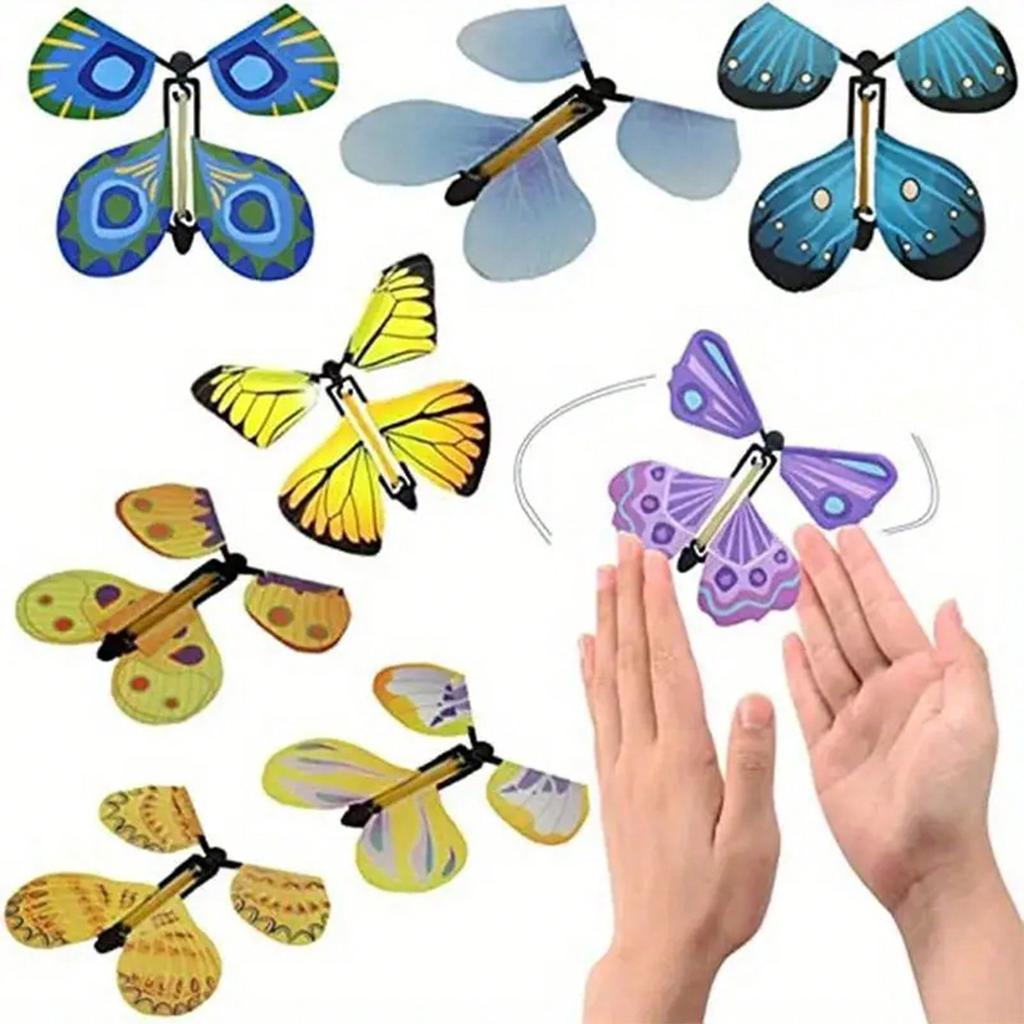 5 Pcs Magic Wind Up Flying Butterfly, Rubber Band Powered Magic Fairy Flying Toy, Great Surprise Gift ,Party Favor Random, Christmas Magic,