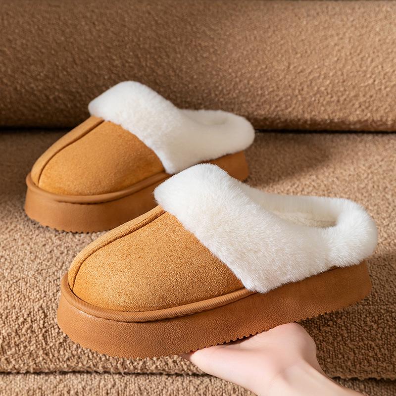 Women's Indoor Thick-Soled Cotton Slippers: Non-Slip, Warm, Odor-Proof, Waterproof, Plus Velvet, Perfect for Postpartum and Winter Wear.