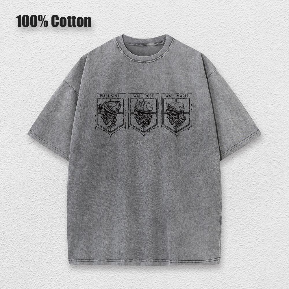 Anime Attack On Titan Acid T Shirts Casual Vintage Washed Shingeki No Kyojin Tee Short Sleeve Manga Gothic Tops Summer