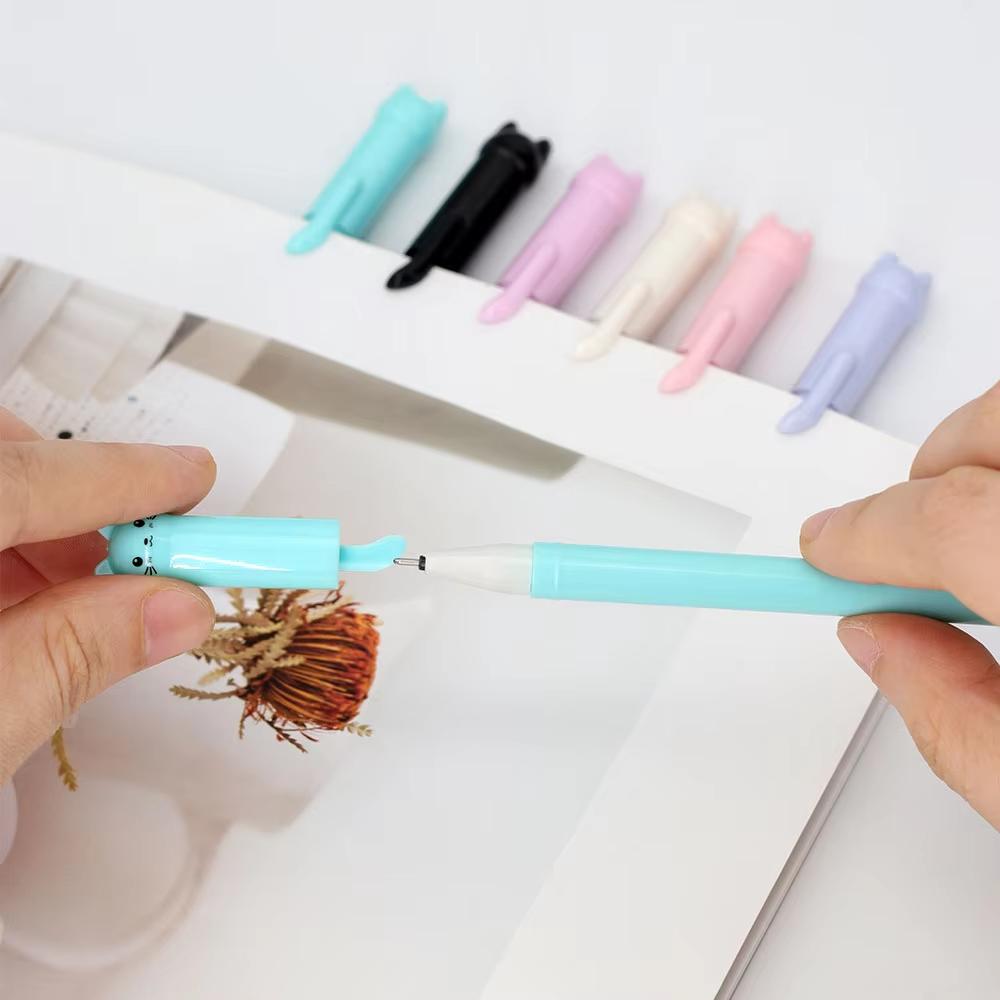 4/6Pack Cat-Themed Erasable Gel Pens 2 Colors Refill Set 0.5mm Fine Point Heat Sensitive with Rubber Grip Assorted Styles