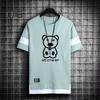 2Pcs/Set Men Casual Sportwear O-Neck Short Sleeve Bear Pattern T-shirt Elastic Waist Sweatpants Set Loose Fit Sports Wear