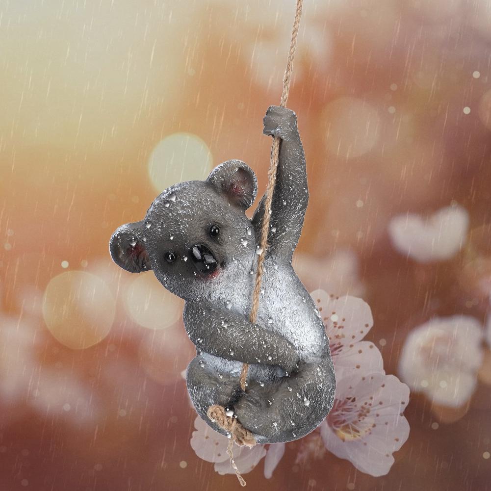 Lovely Simulation Swinging Koala Hanging Statue Outdoor Figurines for Patio Yard Garden Decoration