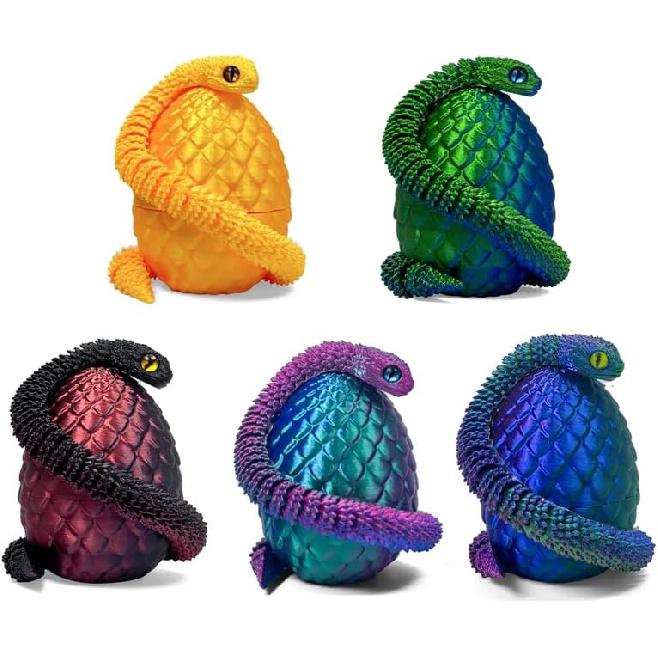 5PCS 3D Printed Snake Eggs with 11.8 Inch Snake Inside, Home Office Decor Executive Desk Toys for Autism/ADHD, Perfect for Easter Gifts, Collectibles