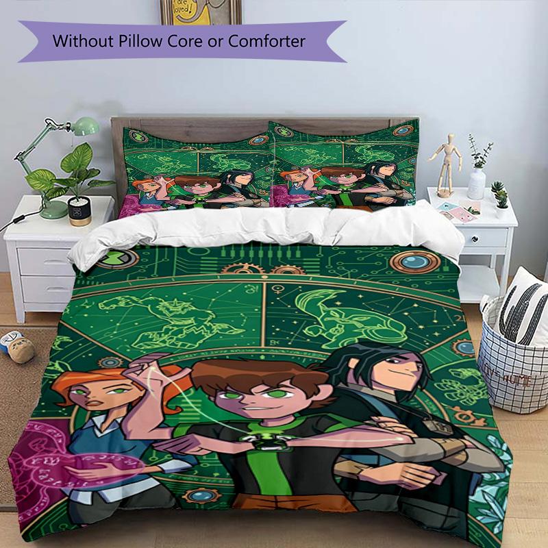 3-teiliges Bettbezug-Set (1 * Bettbezug + 2 * Kissenbezug, ohne Kern), Ben 10 Cartoon-Aufdruck Bettwäsche-Set, Schlafzimmer-Dekoration, Ganzjahres, Geburtstagsgeschenk